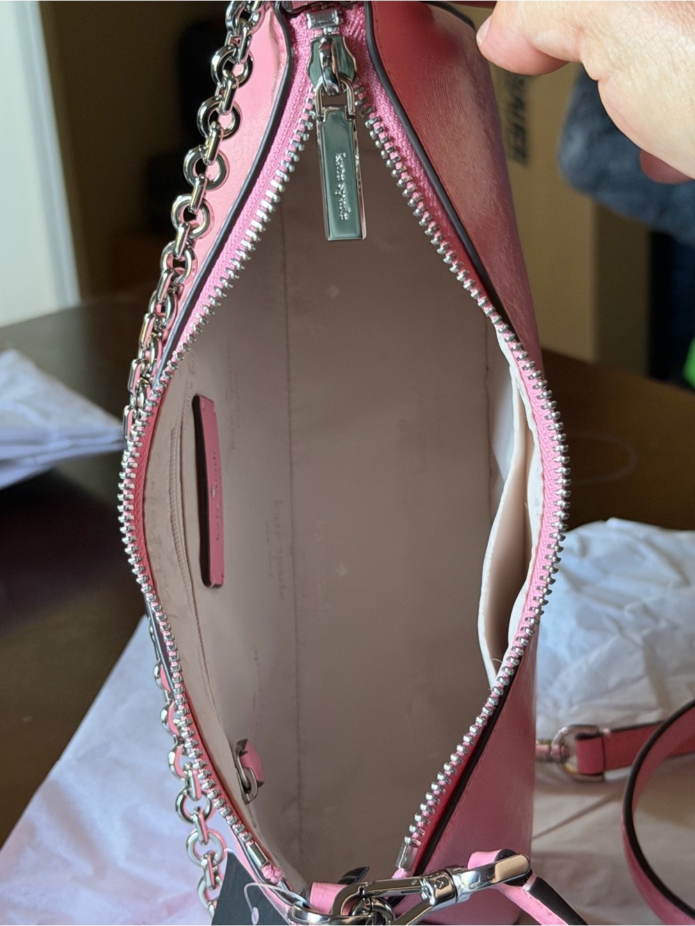 kate spade Margot Textured Leather Med Convertible Crossbody in Grapefruit Pink - Picture 14 of 16
